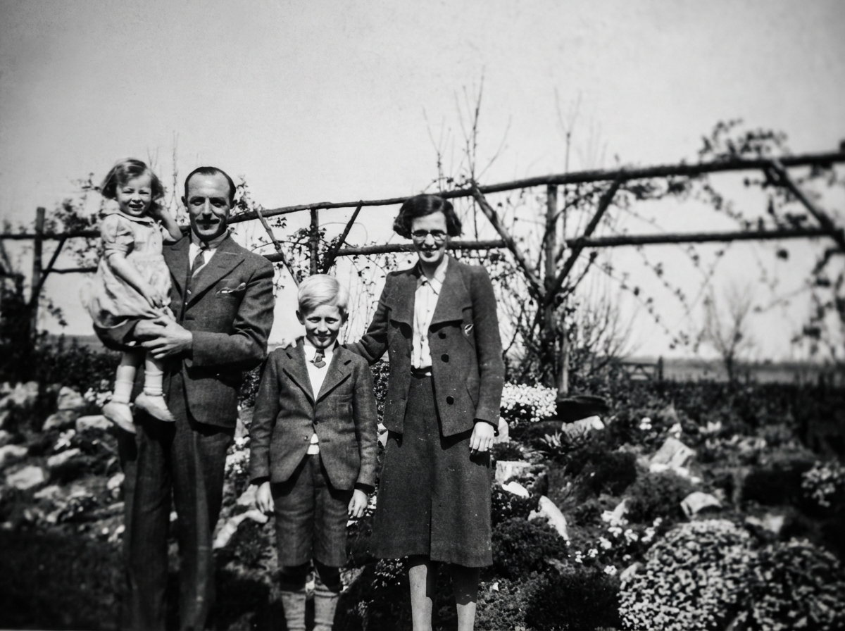 Restored black and white family photo